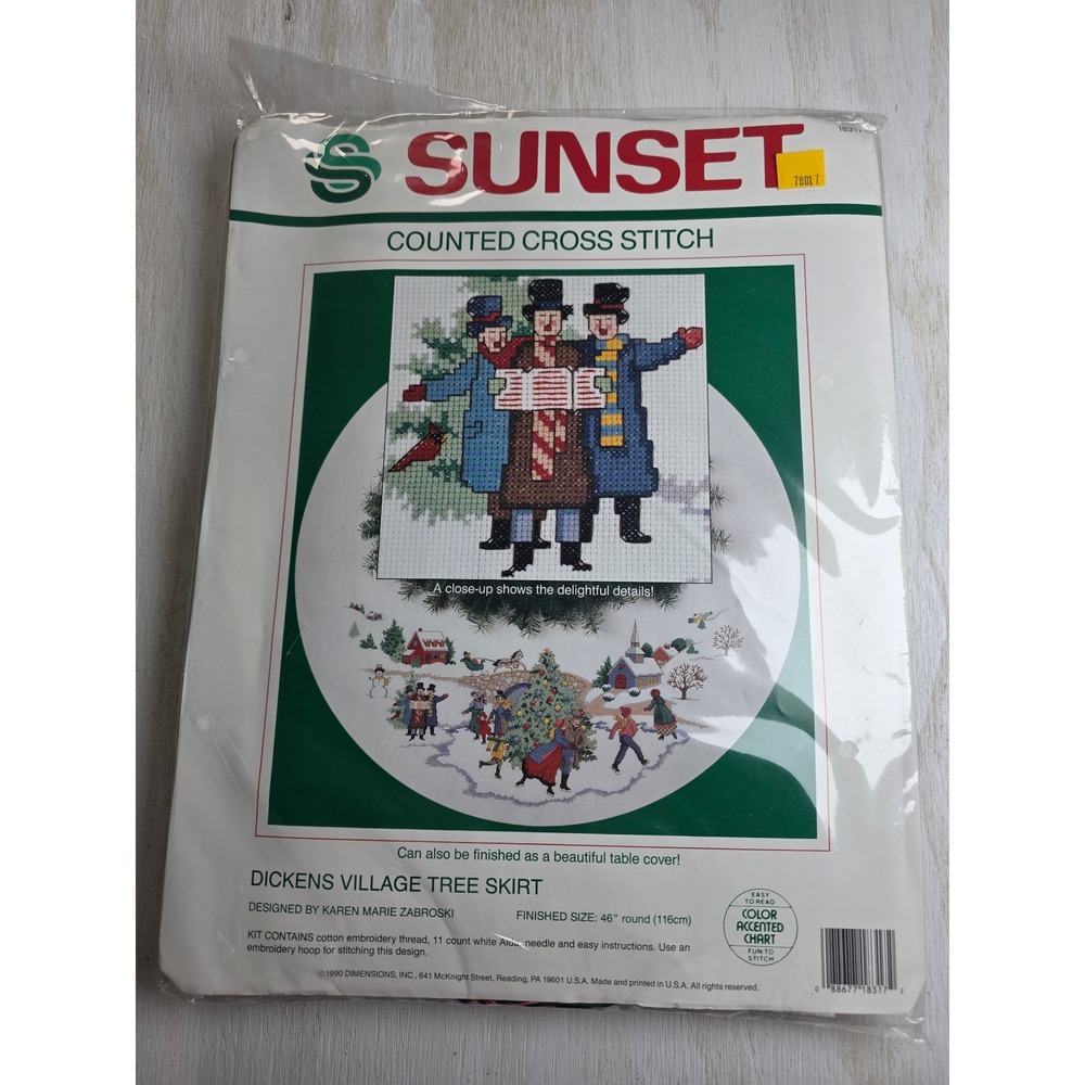 Sunset Dickens Village Tree Skirt Counted Cross Stitch Kit 78017 Vintage 1990